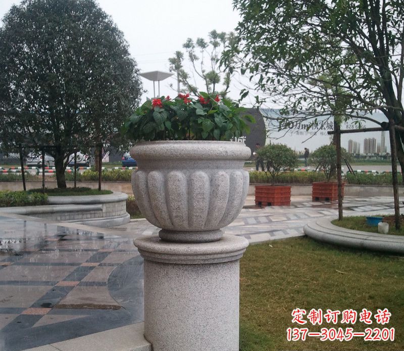 新乡别墅景观大理石花盆石雕 (2)