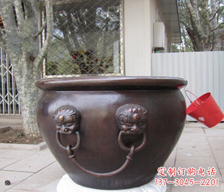 新乡招财进宝水缸铜雕塑摆件