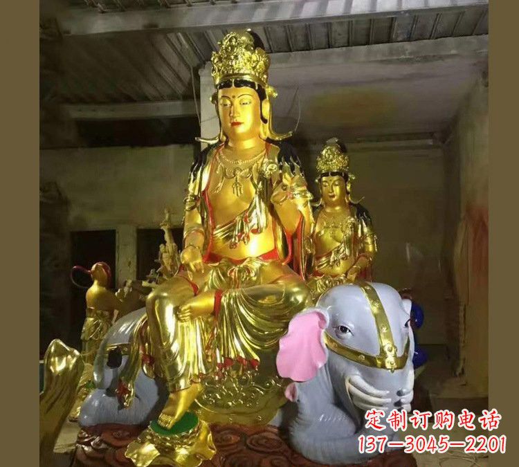 新乡玻璃钢乘大象的普贤菩萨雕塑