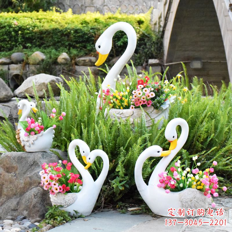 新乡玻璃钢天鹅花盆雕塑