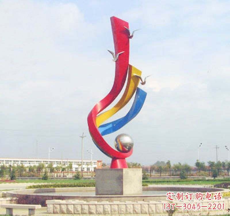 新乡不锈钢彩色海鸥海浪雕塑——美丽传承