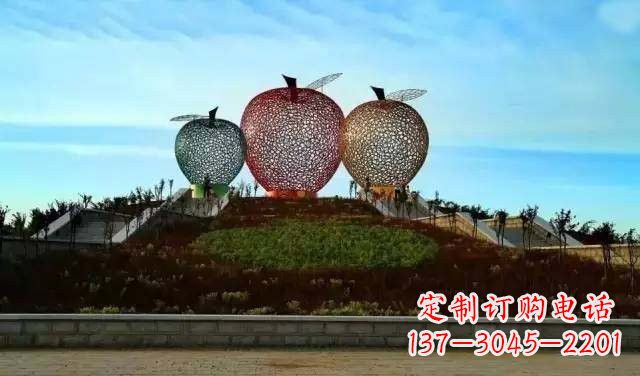 新乡不锈钢城市彩色镂空苹果雕塑