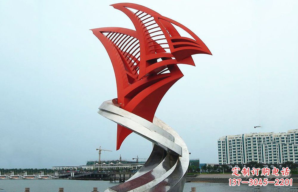 新乡海洋之舟——不锈钢抽象帆船海边景观雕塑