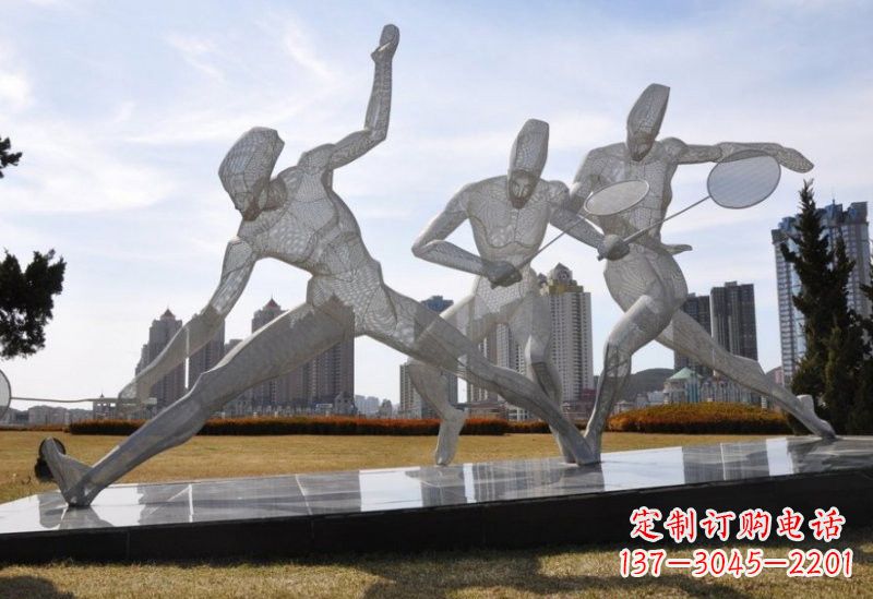 新乡不锈钢抽象羽毛球人物雕塑