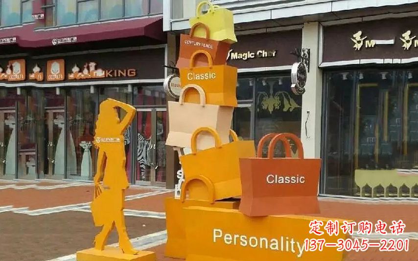 新乡不锈钢购物袋步行街景观雕塑