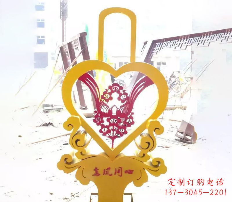 新乡不锈钢龙凤同心雕塑精美雕刻传递着浓浓爱意