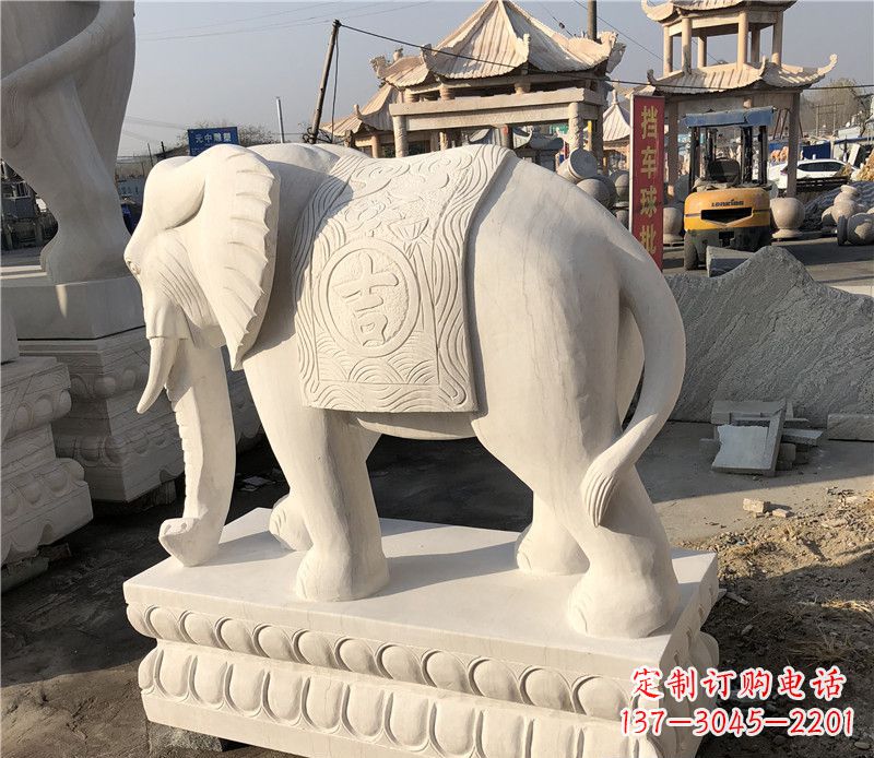 新乡大理石卷鼻如意大象雕塑