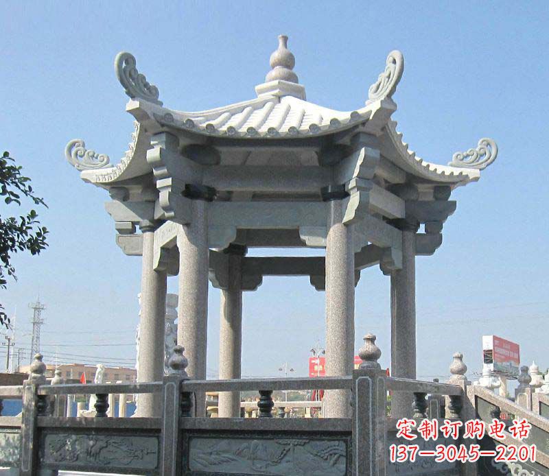 新乡大理石六角凉亭石雕 (2)