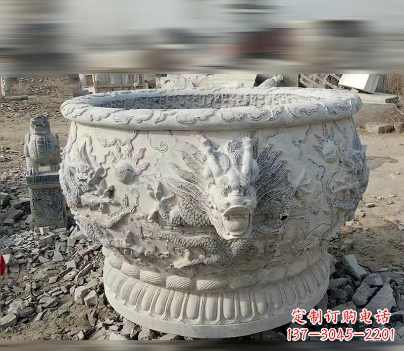 新乡大理石龙浮雕水缸