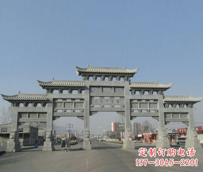 新乡大型五门石雕牌坊 (2)