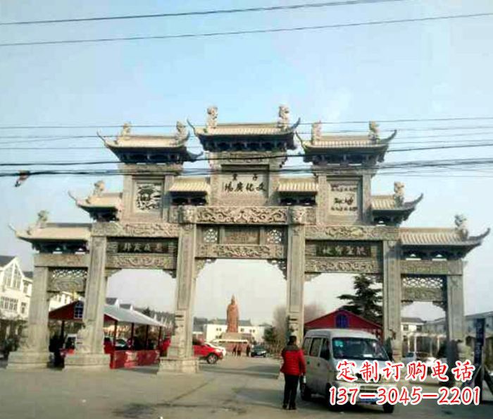 新乡大型五门石雕牌坊 (3)