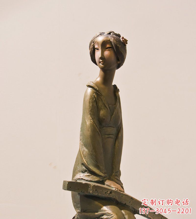新乡弹古筝的女人铜雕古代人物雕塑
