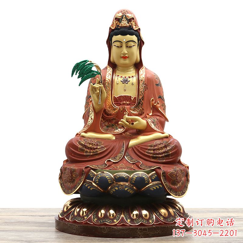 新乡精美观音彩绘铜雕雕塑摆件