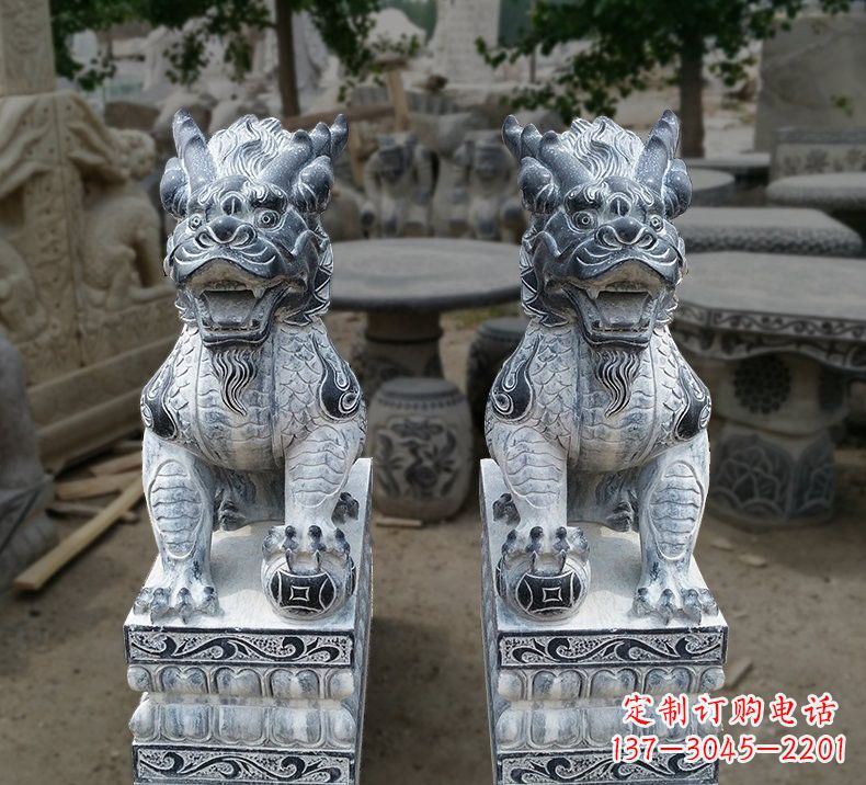新乡仿古踩球麒麟石雕