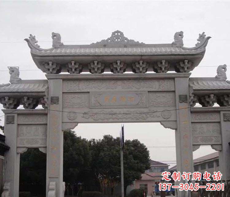 新乡仿古三门牌坊石雕 (3)