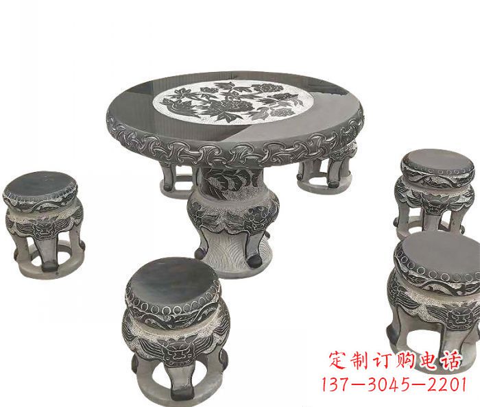 新乡仿古圆形石桌凳雕塑