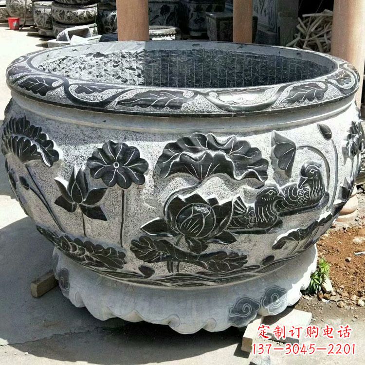 新乡极致精细仿古圆形鱼缸石雕