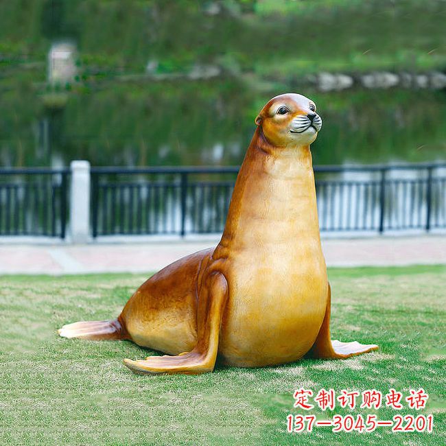 新乡仿真海豹玻璃钢海洋动物雕塑-园林水景动物摆件