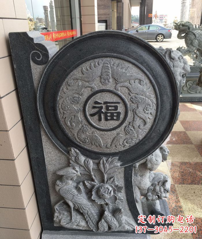 新乡福字雕塑 招财门墩石抱鼓