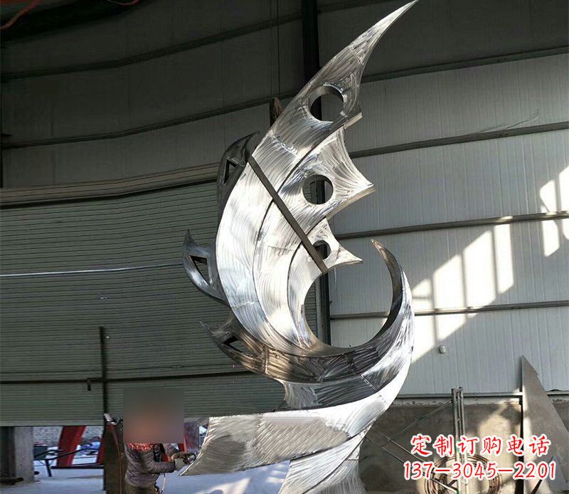 新乡公园不锈钢抽象凤凰景观雕塑 (3)