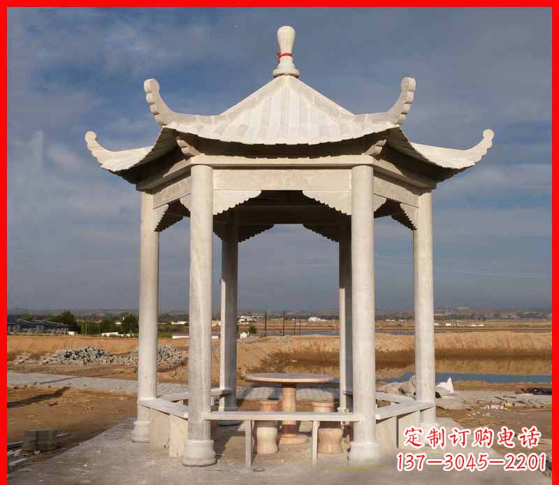 新乡公园大理石六角石雕凉亭 (2)