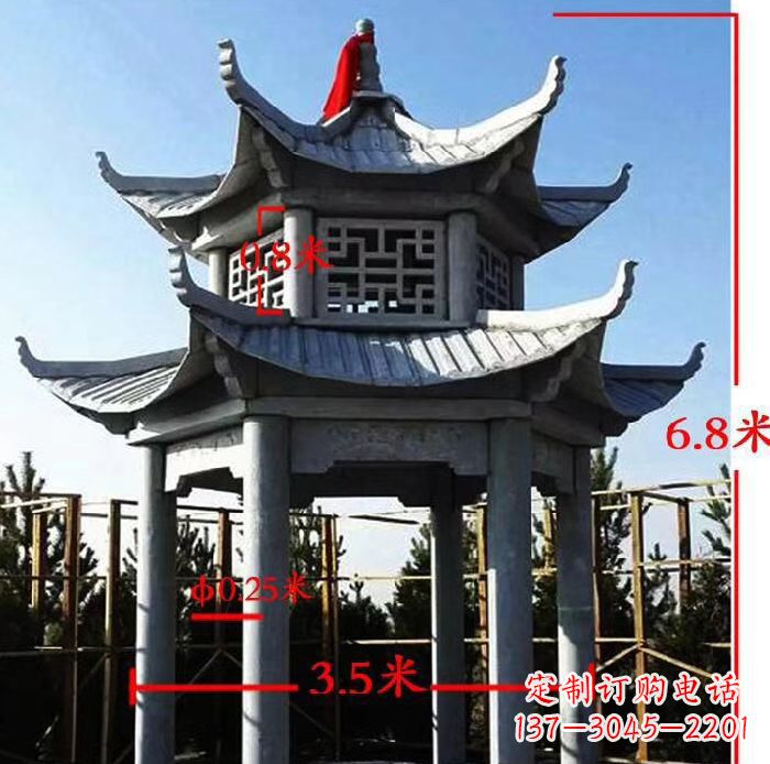 新乡杰出的大理石六角石双层凉亭雕塑