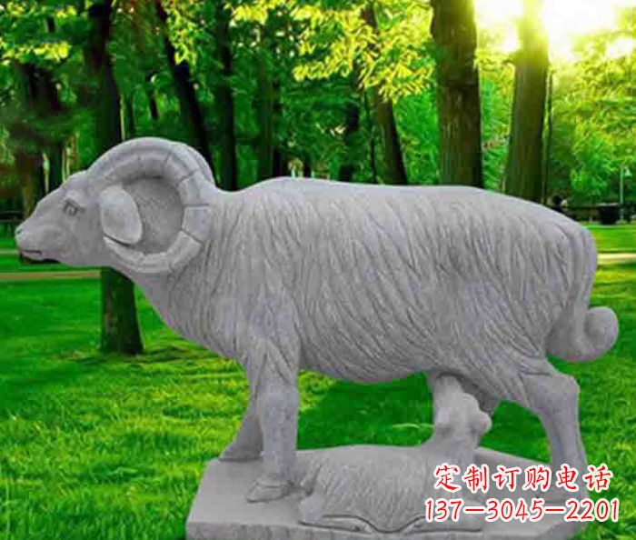 新乡公园动物大理石母子羊石雕