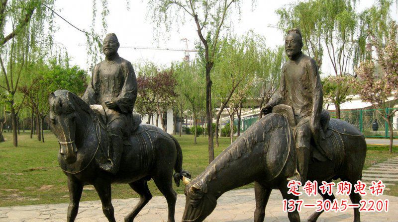 新乡公园古人骑马人物铜雕
