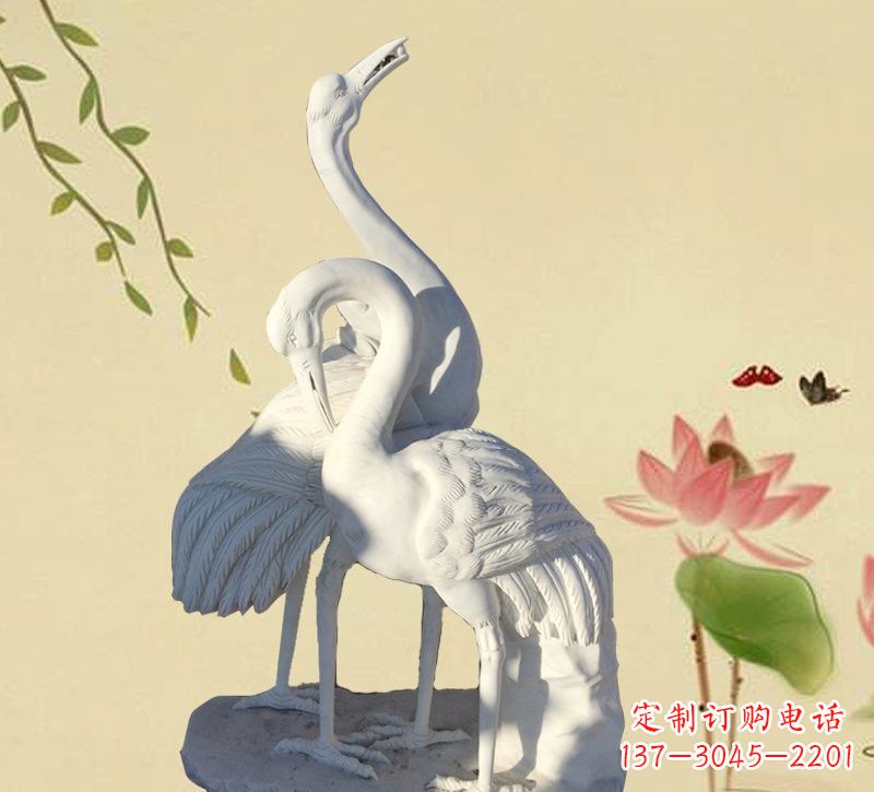 新乡中领雕塑精美汉白玉仙鹤石雕