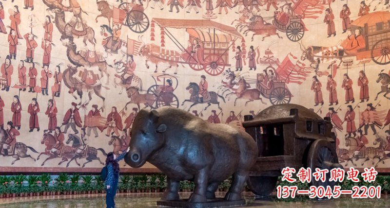 新乡传统风格铜河马拉车景观雕塑