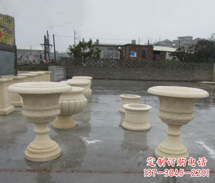 新乡完美绽放——大理石花盆石雕