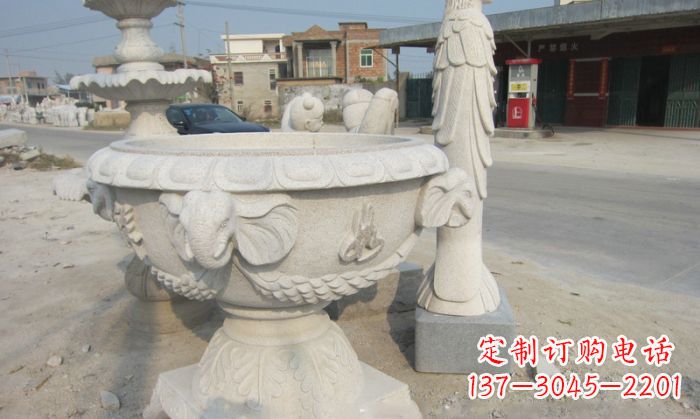 新乡公园景观象头石雕水缸