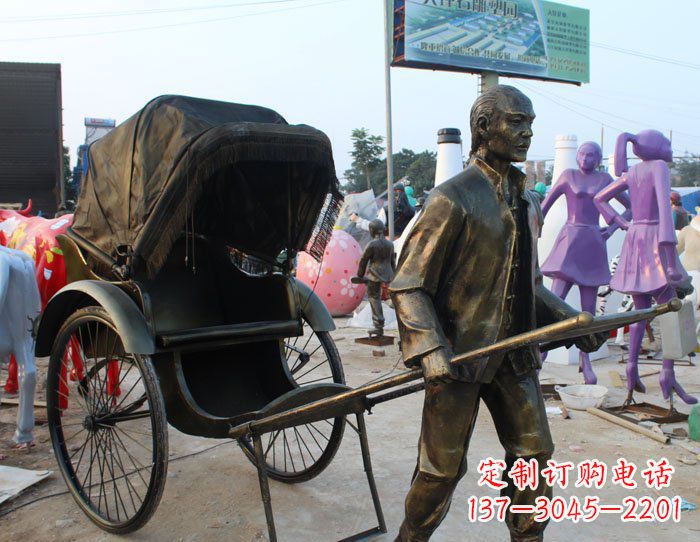 新乡精致可爱的黄包车铜雕