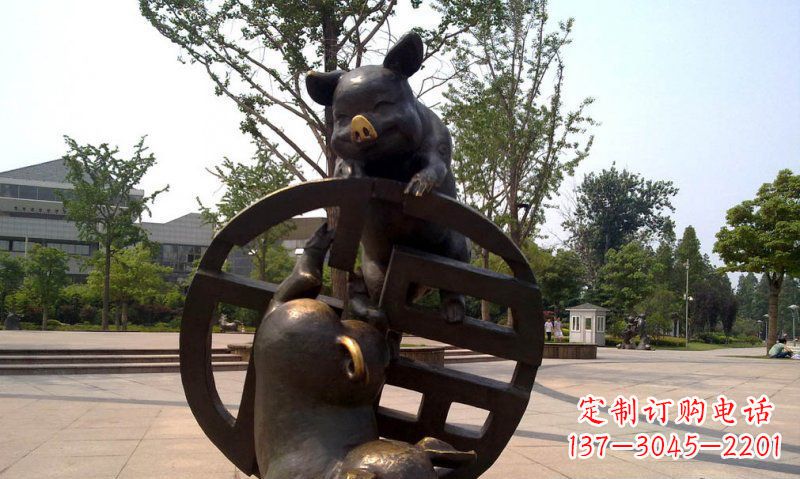 新乡公园小猪动物铜雕 (2)