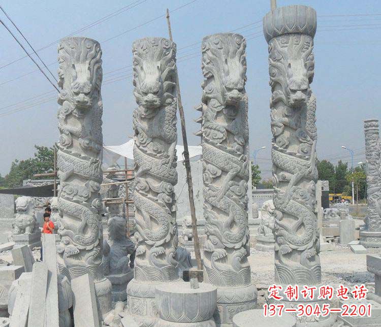新乡广场大理石盘龙柱景观石雕 (2)