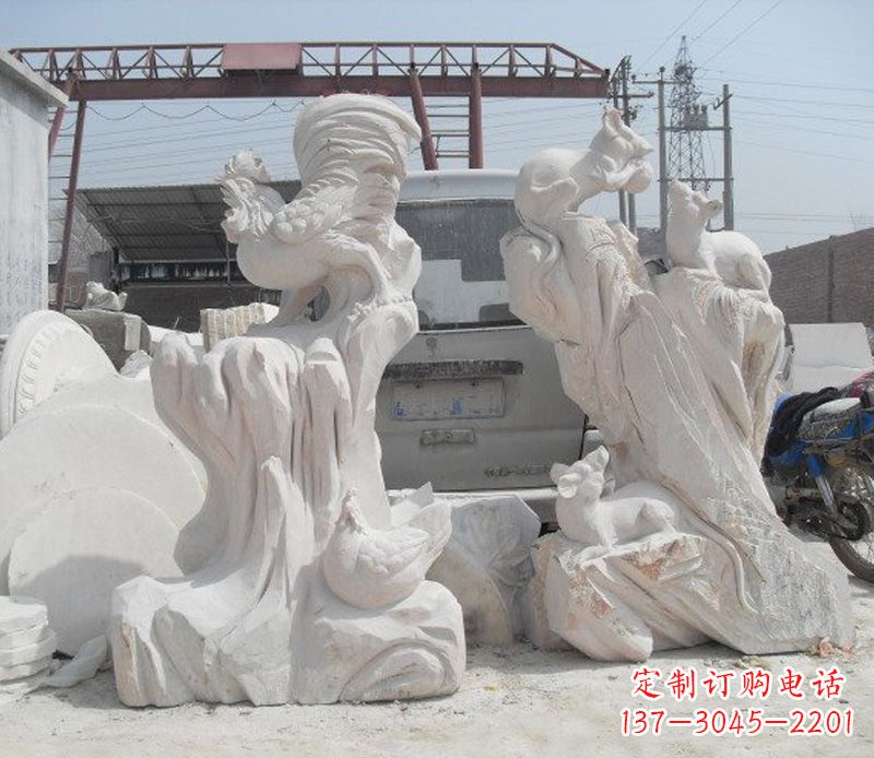 新乡中领雕塑,打造古典唯美的汉白玉公鸡雕塑