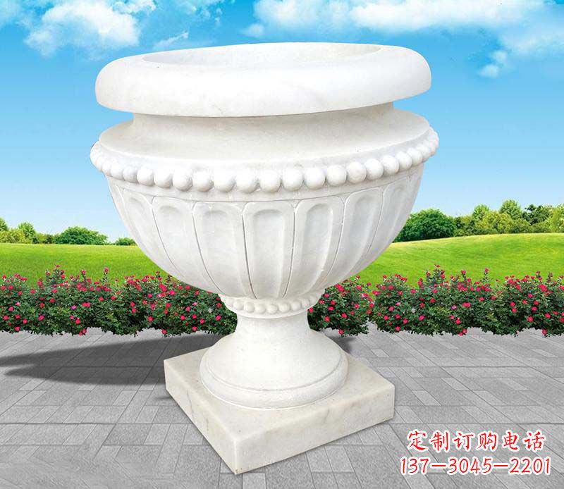 新乡精美汉白玉花盆雕塑
