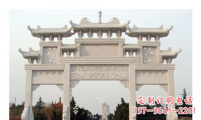 新乡汉白玉三门牌坊石雕艺术品