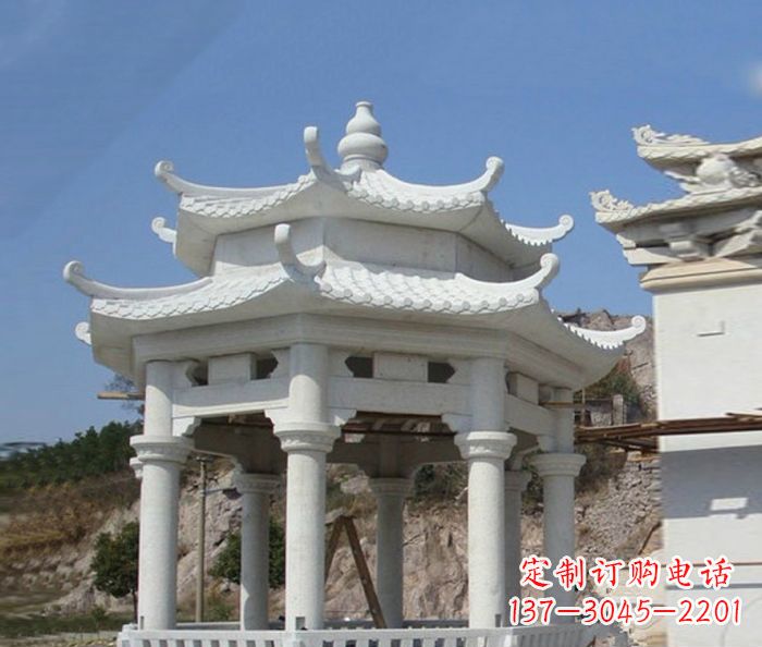 新乡汉白玉双层石雕凉亭