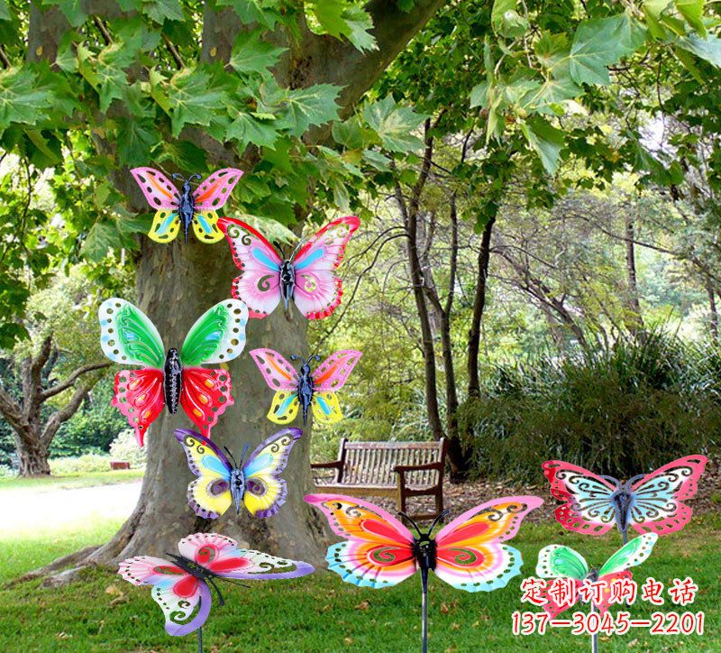 新乡户外园林铁艺蝴蝶插挂件,小区花园仿真昆虫雕塑摆件