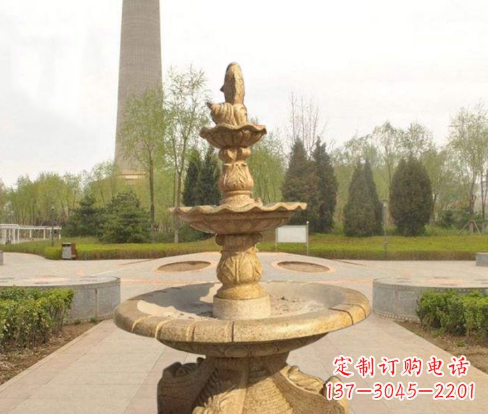 新乡黄锈石三层喷泉公园石雕