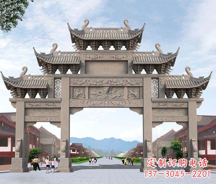 新乡景区三门石雕牌楼 (3)