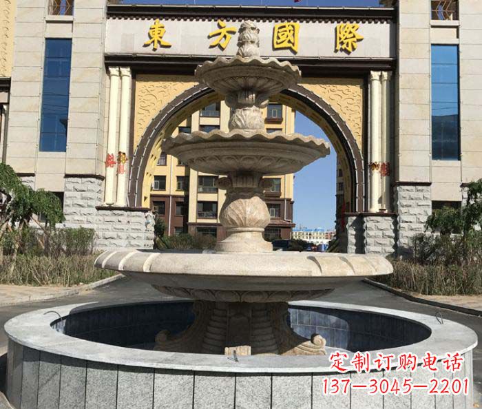 新乡三层欧式喷泉石雕,为小区增添质感