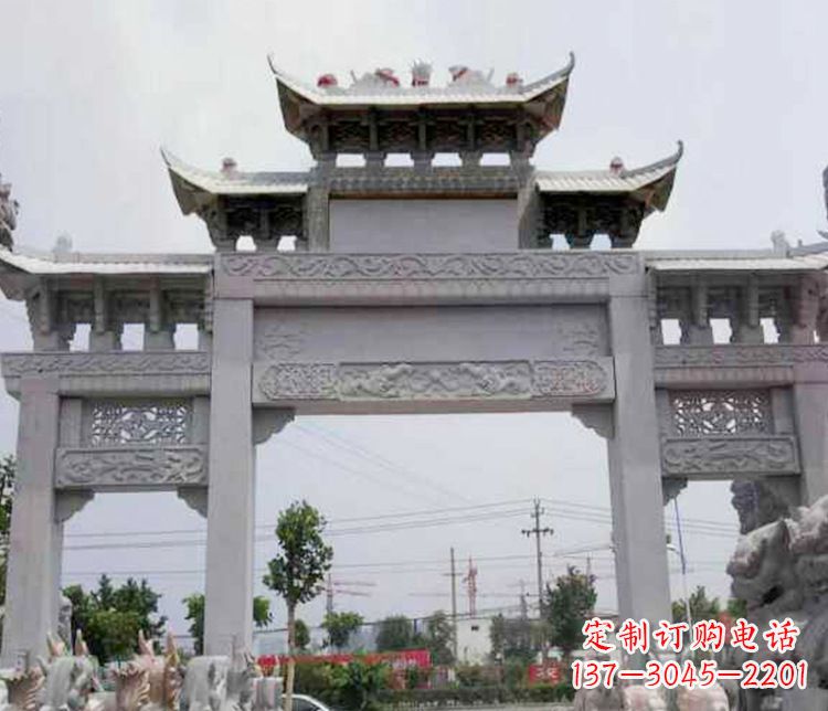新乡中领雕塑-三门牌坊大理石石雕
