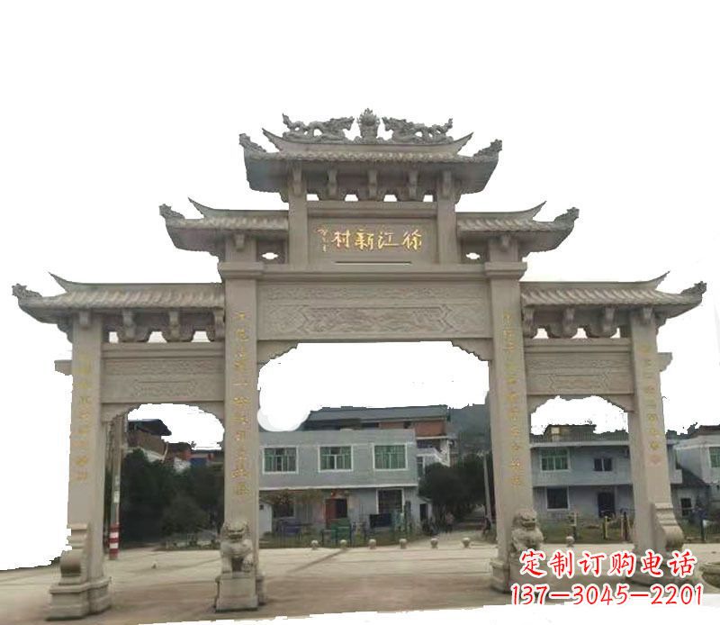 新乡三门牌坊仿古石雕,雕刻精美传承传统