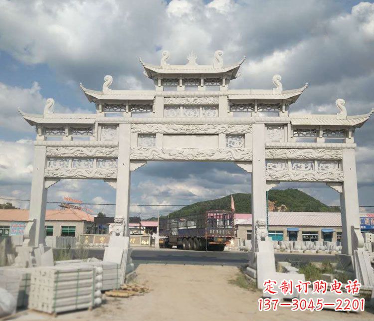 新乡三门五楼大理石牌坊石雕_1