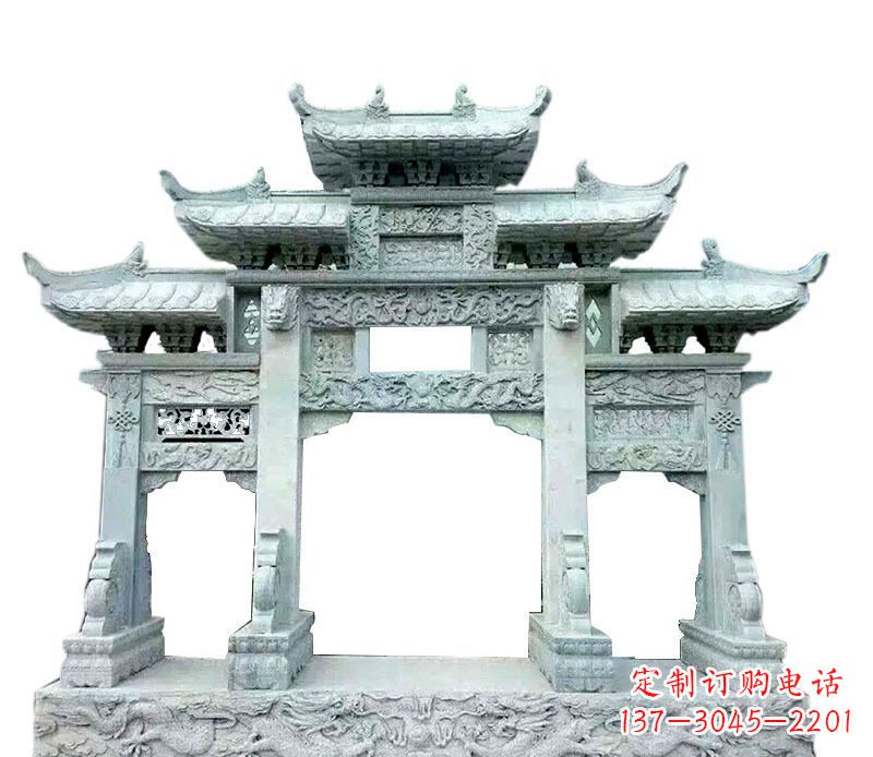 新乡三门五楼仿古牌坊石雕 (2)