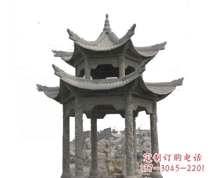 新乡双层仿古石雕凉亭 (2)