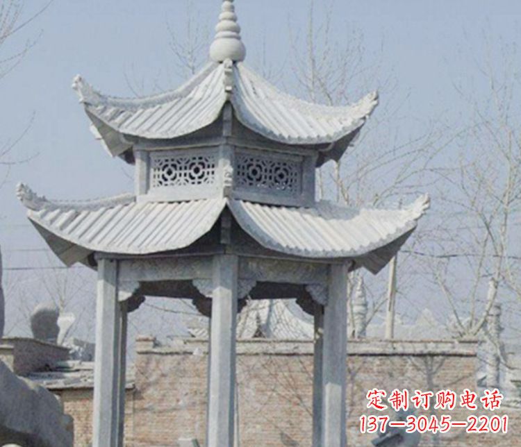 新乡双层仿古六角凉亭石雕
