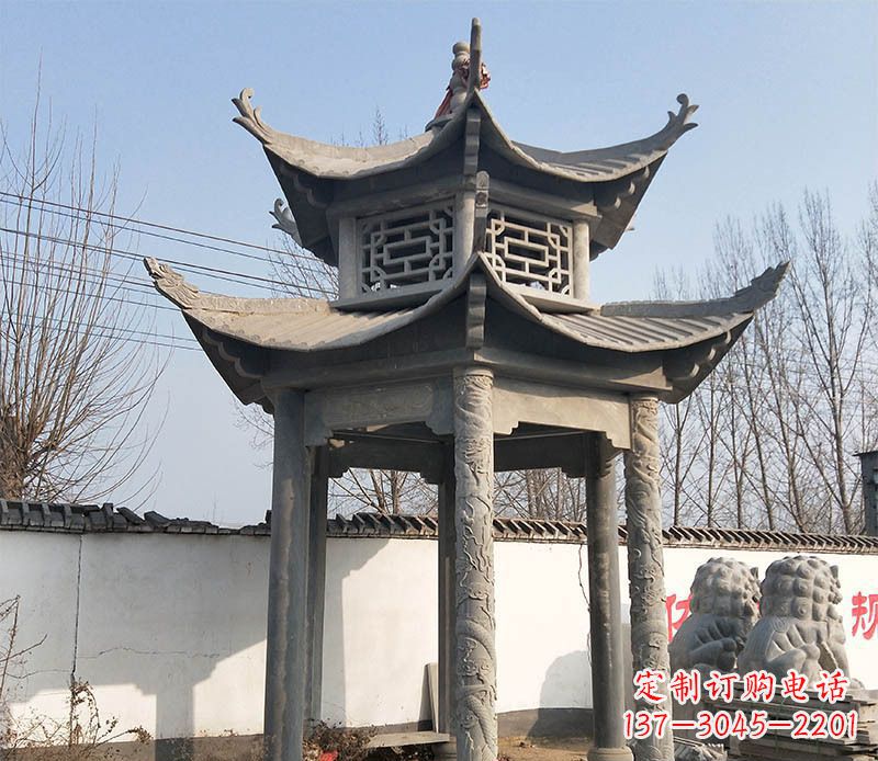 新乡双层户外凉亭石雕 (2)